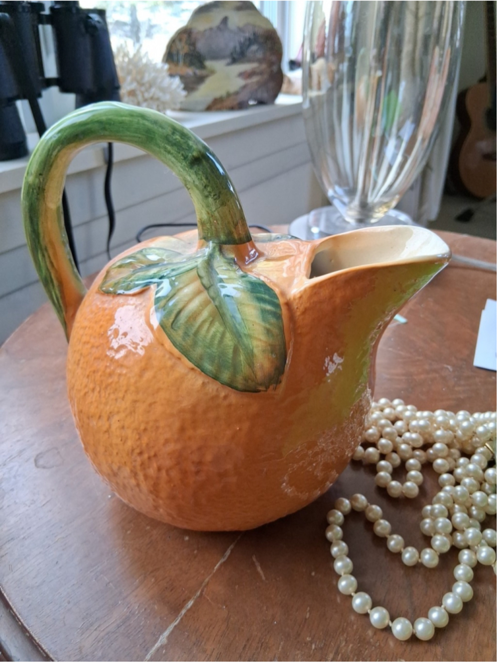 Vintage Italy Majolica Jug Pitcher Orange Fruit Italy Ceramic Pottery